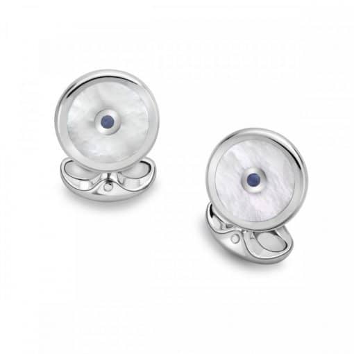 Round Cufflinks with Mother of Pearl and Sapphire