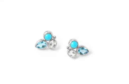 Silver, Turquoise and Blue Topaz Bouquet Studs