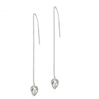 Silver Classique Pear Chain Earrings - Clear Topaz