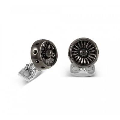 Black Rhodium Jet Turbine Engine Cufflinks