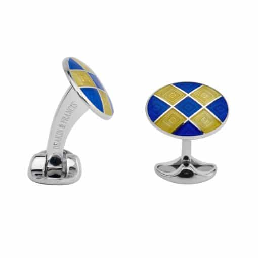Silver Oval Dome Cufflinks with Royal Blue Inlay