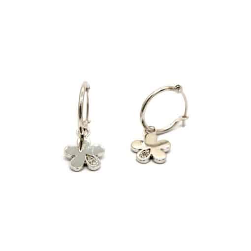 14 Karat White Gold Tiny Flower Dangle Earrings