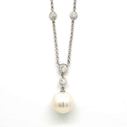 14 Karat White Gold Pearl & Diamond Pendant