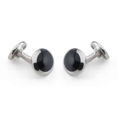 Silver Small Dome Cufflinks with Onyx