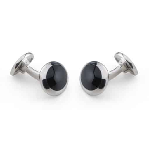 Silver Small Dome Cufflinks with Onyx
