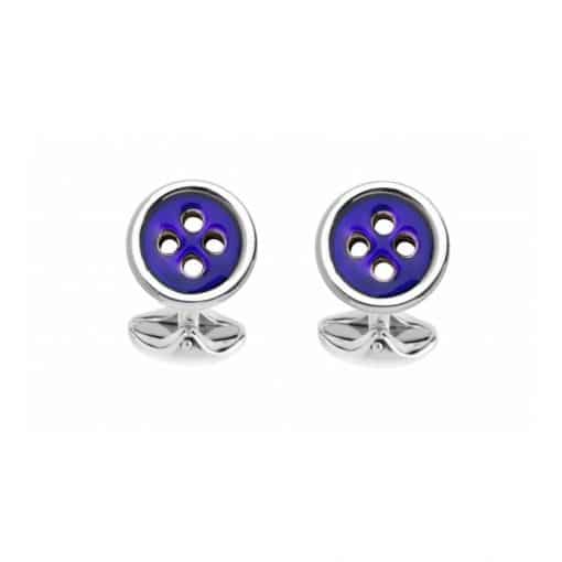 Silver Button Cufflinks with Navy Inlay