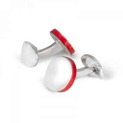 Silver Round Cufflinks with Red Edge