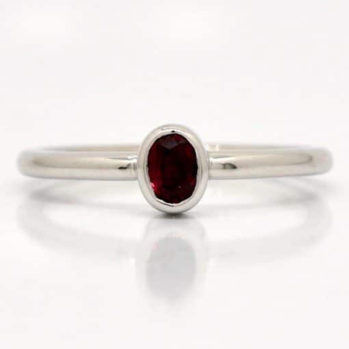 14 Karat Gold Mini Solitaire Birthstone Oval Ruby Ring