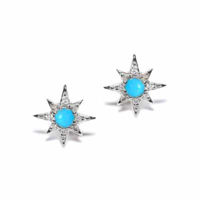 Silver and Turquoise Aztec Mini Starburst Studs