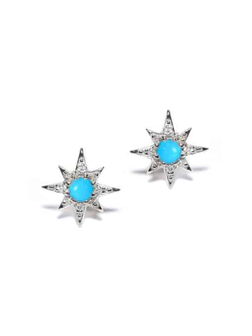 Silver and Turquoise Aztec Mini Starburst Studs