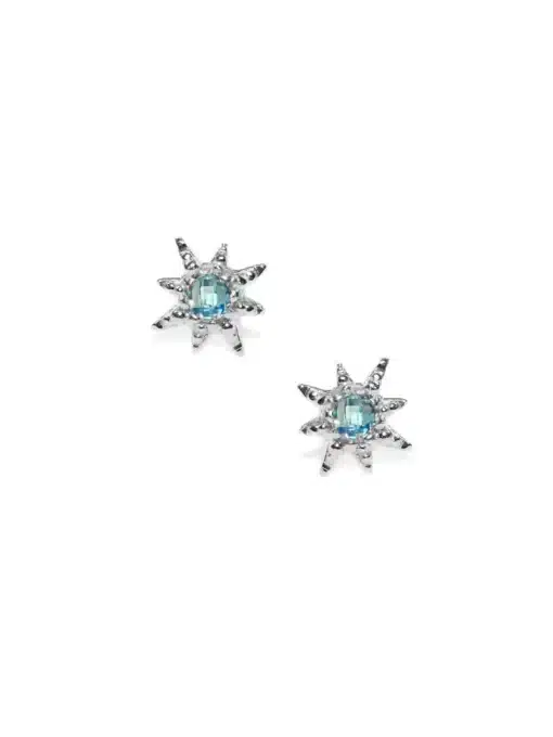 Silver and Swiss Blue Topaz Aztec Micro Starburst Studs