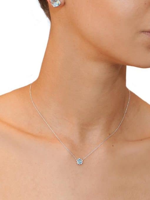 Silver and Blue Topaz Micro Dew Drop Solitaire Necklace