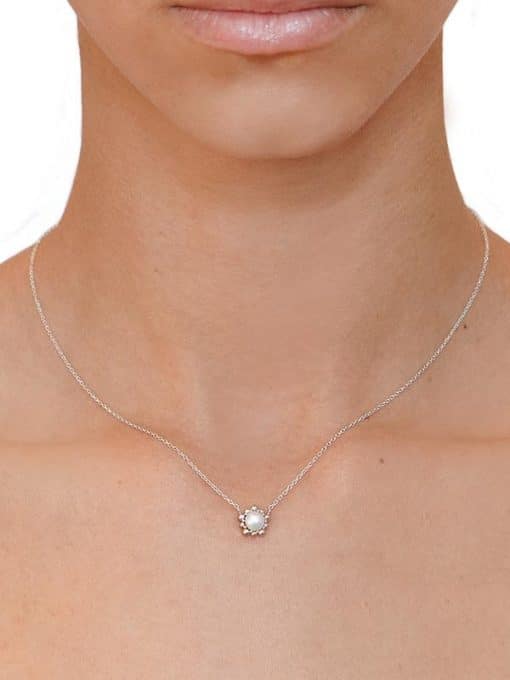 Silver and Freshwater Pearl Micro Dew Drop Solitaire Necklace
