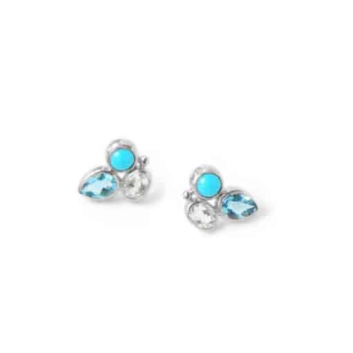 Silver, Turquoise and Blue Topaz Bouquet Studs