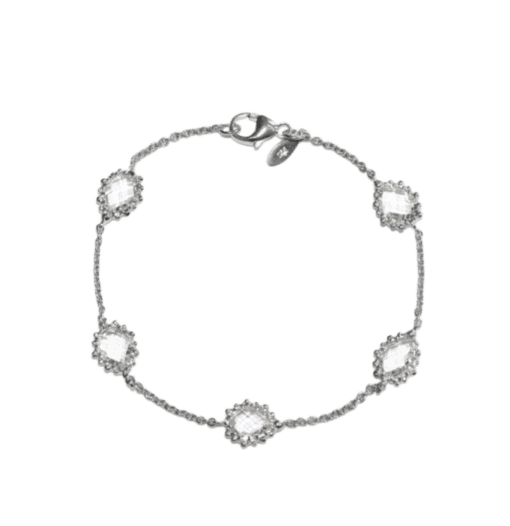 Silver Dew Drop Pear Link Bracelet with Clear Topaz