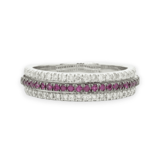 18 Karat White Gold Ruby and Diamond Triple Band