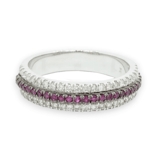 18 Karat White Gold Ruby and Diamond Triple Band