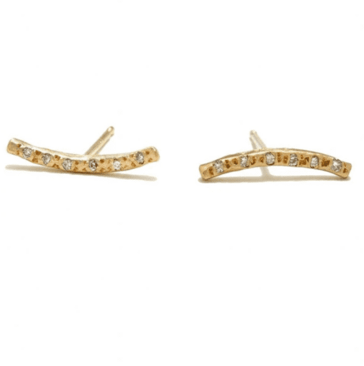 10 Karat Yellow Gold Long Brushed Bar Studs with Diamonds