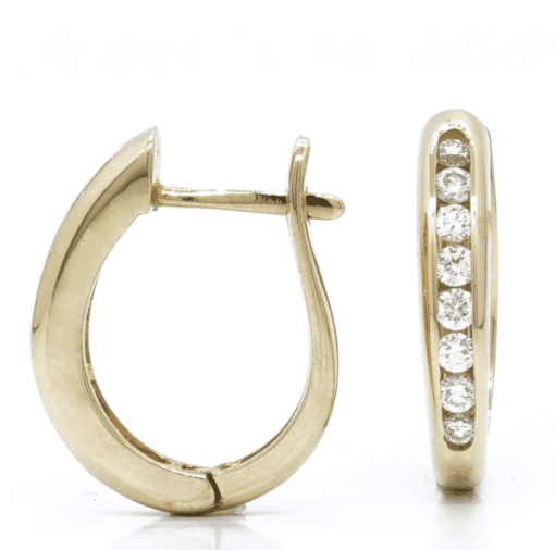 14 Karat Yellow Gold Diamond Hoops