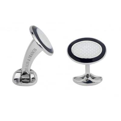 Silver Oval Black and White Enamel Cufflinks