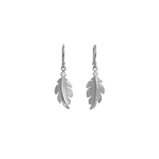Small Silver Feather with Diamonds Earrings