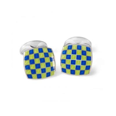 Checkerboard Cufflinks in Green and Blue Enamel