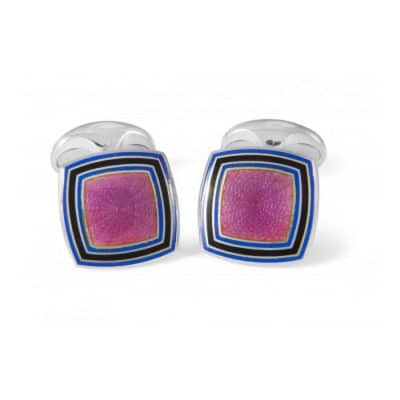 Fancy Cufflinks with Pink Enamel Striped Border