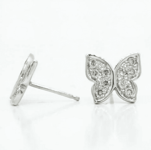 14 Karat White Gold Diamond Butterfly Earrings - Image 3