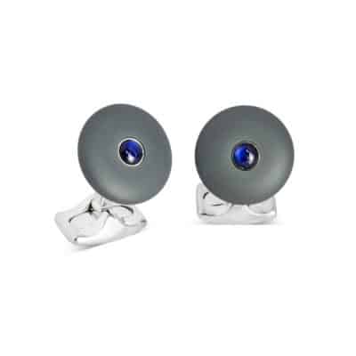 'The Brights' Grey Round Cufflinks with Sapphire Centre