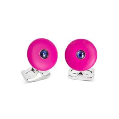 'The Brights' Hot Pink Round Cufflinks with Sapphire Centre