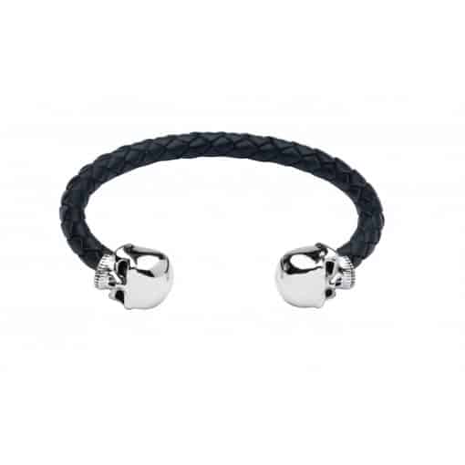 Leather Bangle With Silver Skull Ends - Atelier Lou