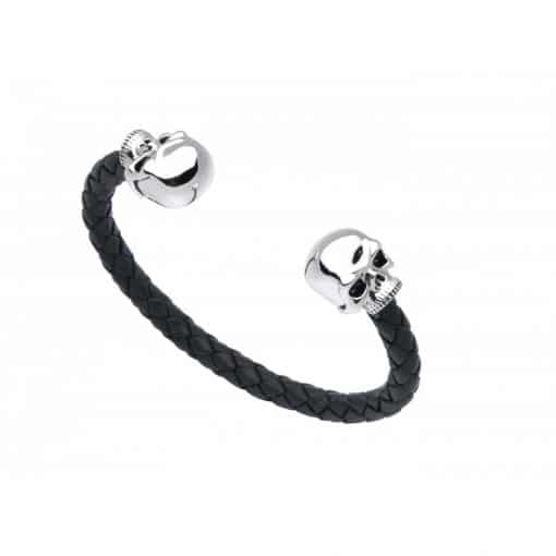 Leather Bangle With Silver Skull Ends - Atelier Lou