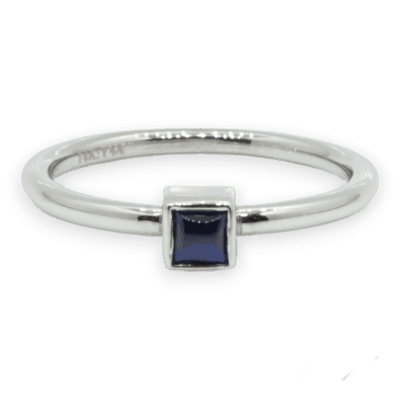 14 Karat White Gold Mini Solitaire Birthstone Ring Sapphire (square)