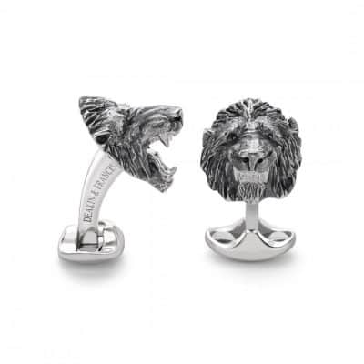 Oxidized Silver Lion Head Cufflinks