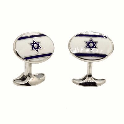 Silver Israel Flag Oval Cufflinks