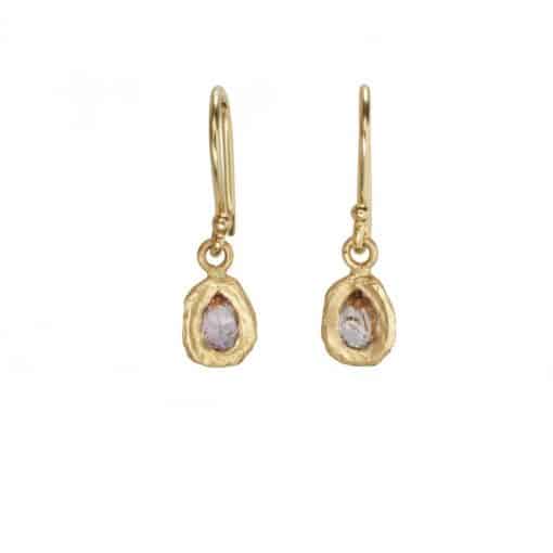 18 Karat Gold Hook Earring with Teardrop Sapphire