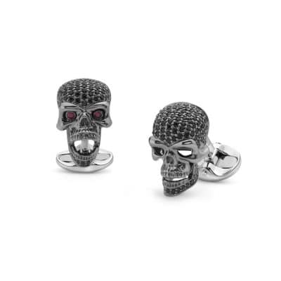 Silver and Black Spinel Skull Cufflinks