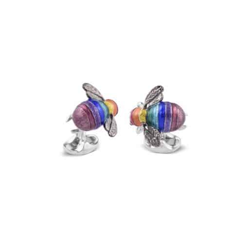 Silver and Enamel Rainbow Bumblebee Cufflinks