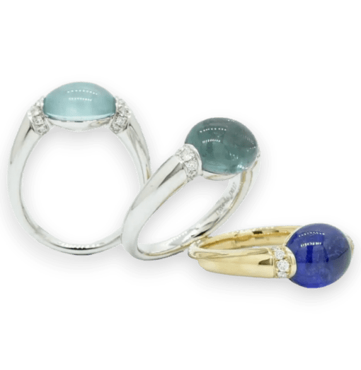 White Gold Aquamarine Cabochon Ring