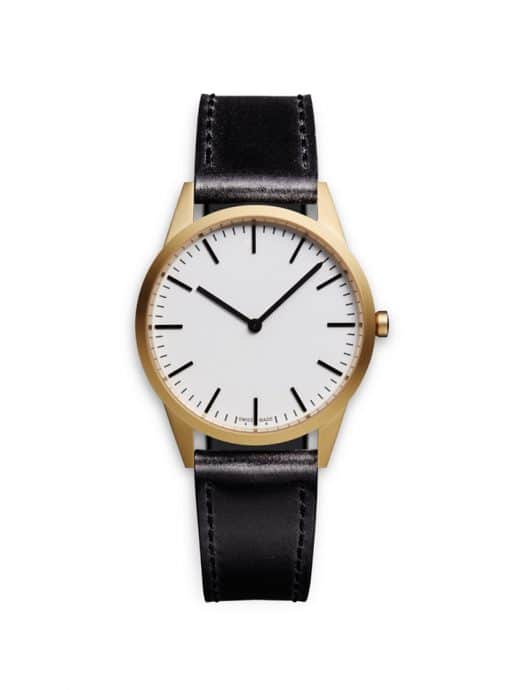 C35 Two-hand watch gold PVD with black nappa strap