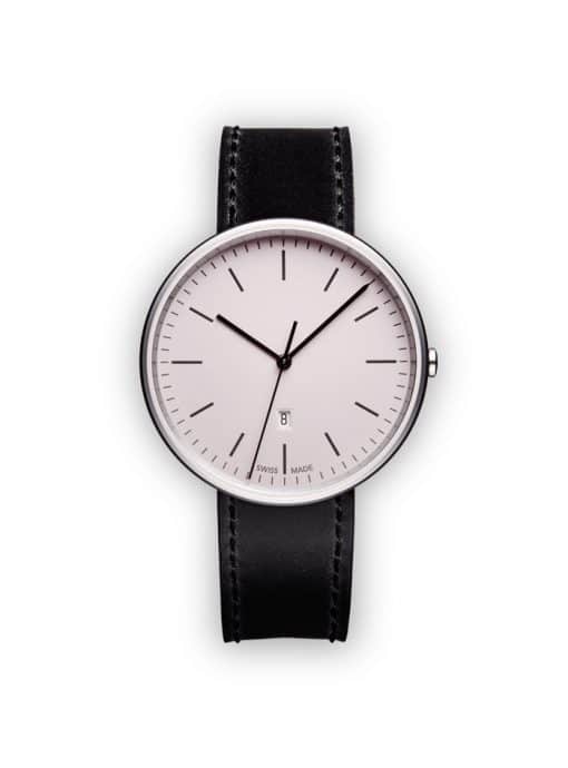 M38 Date watch polished steel with black suede strap