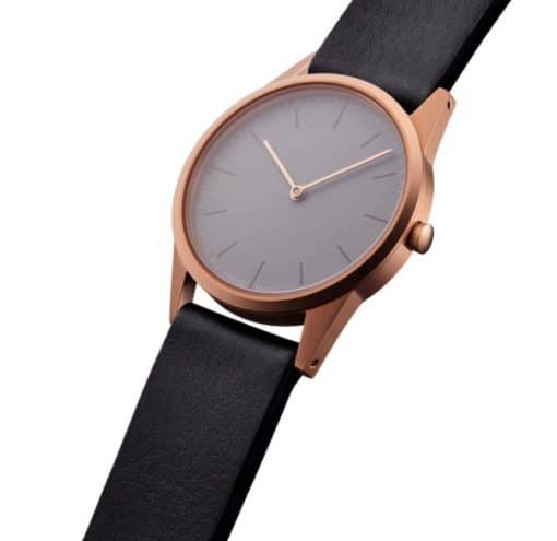 C33 Two-hand watch satin gold PVD with black suede strap