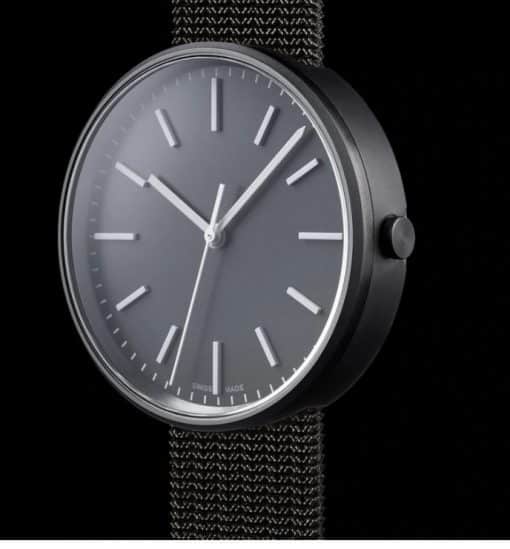 M37 Three-hand watch black PVD with black leather strap