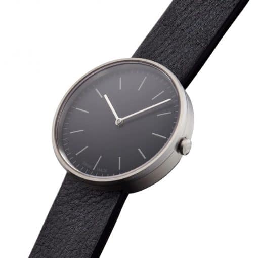 M35 Two-hand watch polished steel with black suede strap