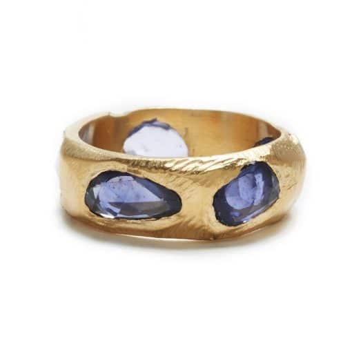 18 Karat Ring with Five Geometric Cut Sapphires