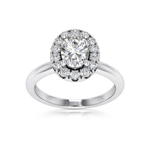 18 Karat White Gold Oval Diamond Halo Ring