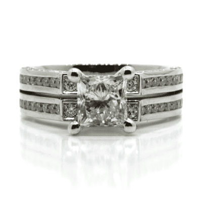 18 Karat White Gold Channel Set Princess Cut Diamond Ring