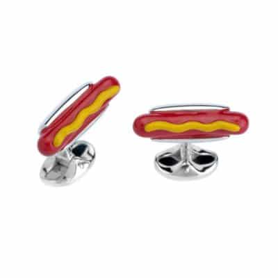 Silver and Enamel Hotdog Cufflinks