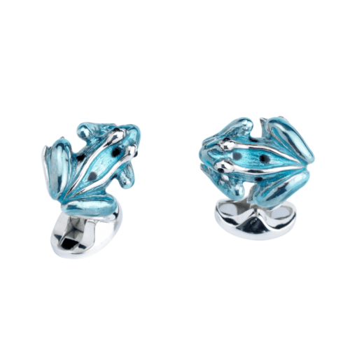 Silver Sky Blue Frog Cufflinks