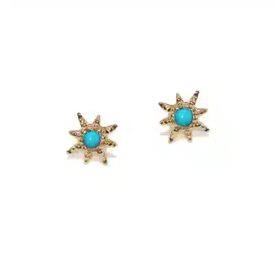 Gold Micro Aztec Starburst Studs - Turquoise